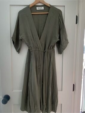 Olive Green Wrap Swim Coverup with Drawstring Waist